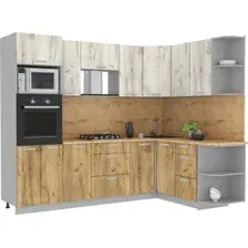 Готовая кухня Интерлиния Мила Лайт 1.68x2.6 правая (дуб белый/дуб золотой/дуб бунратти)