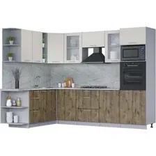 Готовая кухня Интерлиния Мила 1.88x2.8 левая (персидский жемчуг/дуб веллингтон/серый каспий)