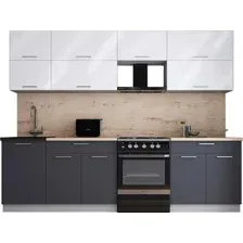 Готовая кухня Интерлиния Мила Gloss 60-27 (белый глянец/графит софт/травертин серый)