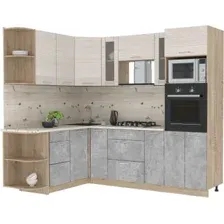 Готовая кухня Интерлиния Мила 1.88x2.4 левая (вудлайн кремовый-антрацит-бискайская сосна)