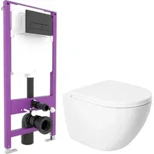 Унитаз подвесной Saniteco KW-9003W Single (безободковый) + Triton Pro EVO815N (с кнопкой черный, матовый)