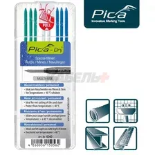 Набор специальных грифелей-стержней для строительного карандаша Pica DRY (зеленые, белые, синие)