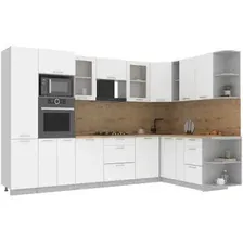 Готовая кухня Интерлиния Мила 1.88x3.2 правая (белый платинум/белый платинум/дуб бунратти)