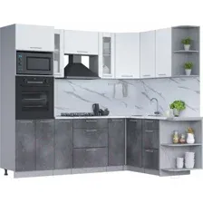 Готовая кухня Интерлиния Мила 1.68x2.4 правая (белый платинум/бетон портленд/белый гранит)