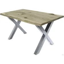 Кухонный стол Buro7 Икс 150 (с обзолом и сучками, дуб беленый/серебро)