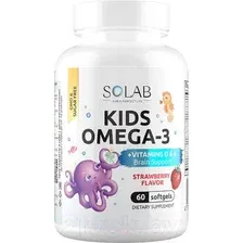 Мультивитаминный комплекс SOLAB Детский с витаминами D, E и Omega-3 (60 капсул, клубника)
