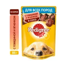 Пауч Pedigree для собак всех пород, говядина и ягненок в соусе, 85 г