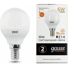 Светодиодная лампочка Gauss Elementary Globe 6Вт E14 3000K