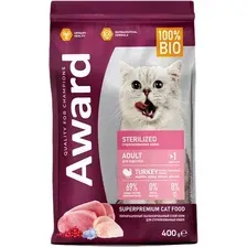 Сухой корм AWARD Sterilized для стерилизованных кошек с индейкой и курицей с добавлением клюквы и цикория, 400г