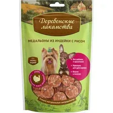 Лакомство для собак Деревенские лакомства Медальоны из индейки с рисом для мини-пород 55 г