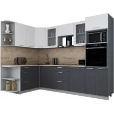 Готовая кухня Интерлиния Мила Gloss 1.68x2.8 левая (белый софт/графит софт/травертин серый)