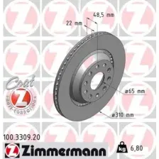 Тормозной диск ZIMMERMANN 100.3309.20 вентилируемый , задняя ось