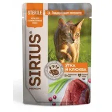 Пауч SIRIUS, для стерилизованных кошек, кусочки в соусе с уткой и клюквой, 85 г