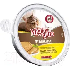 Влажный корм для кошек Miglior Gatto Sterilized Chicken and Ham (85г)