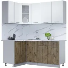 Готовая кухня Интерлиния Мила 12x18 (белый платинум/дуб веллингтон/белый гранит)