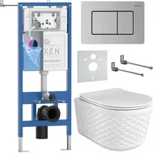 Унитаз подвесной Roxen Vine Tornado в комплекте с инсталляцией StounFix Dual Fresh 6 в 1 979023 (кнопка: сатин)