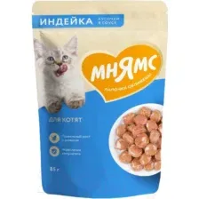 Влажный корм для котят МНЯМС кусочки в соусе с индейкой пауч 85 г 