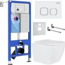 Унитаз подвесной Roxen Cube в комплекте с инсталляцией StounFix Dual Fresh 6 в 1 534002 (кнопка: бел