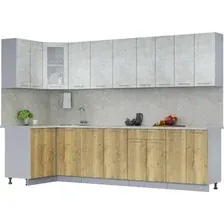 Готовая кухня Интерлиния Мила 12x30 (бетон лайт/дуб золотой/опал светлый)