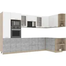 Готовая кухня Интерлиния Мила 1.68x3.2 правая без столешницы (белый платинум/бетон)