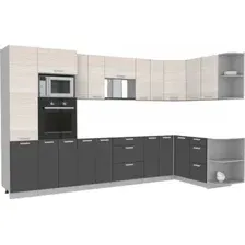 Готовая кухня Интерлиния Мила Лайт 1.68x3.4 правая без столешницы (вудлайн кремовый/антрацит)