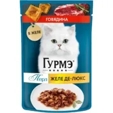 Пауч Гурмэ Перл Желе-Де-Люкс для кошек, с говядиной в желе, 75 г