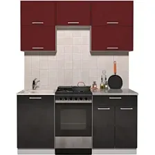 Готовая кухня Интерлиния Мила Gloss 50-17 (бордовый/черный глянец)