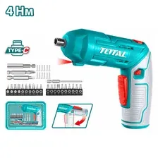 Отвертка аккумуляторная TOTAL TSDLI04425  Патрон 1/4 Hex, крут.момент 4 Нм, скорость 0-240 об/мин