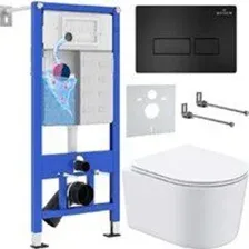 Унитаз подвесной Roxen Simple Compact в комплекте с инсталляцией StounFix Dual Fresh 6 в 1 921358 (к