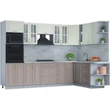 Готовая кухня Интерлиния Мила Шато 1.88x3.0 ВТ правая (белый/луна/серый каспий)