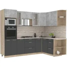 Готовая кухня Интерлиния Мила 1.68x2.6 правая (бетон-антрацит-травертин)