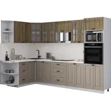 Готовая кухня Интерлиния Мила Деко 1.68x3.0 LV (луна/дуб вотан/опал светлый)