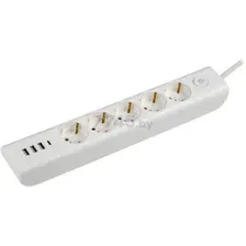 Удлинитель 2 м 5 розетки 4 USB с выключателем и заземлением IEK Modern У05В белый (WYP12-16-05-02-ZKU-K01)