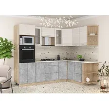 Готовая кухня Интерлиния Мила 1.68x2.6 правая (вудлайн кремовый/бетон/бискайская сосна)