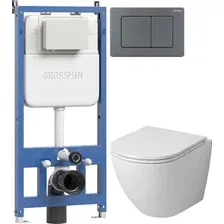 Унитаз подвесной Grossman GR-4455SQ + 900.K45.01.000 + Classic 700.K45.04.42M.42M (графит сатиновый)