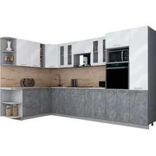 Готовая кухня Интерлиния Мила Gloss 1.88x3.4 левая (белый глянец/керамика/травертин серый)