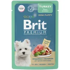 Пауч Brit для щенков мини пород с индейкой с яблоком в соусе, Premium, 85 г