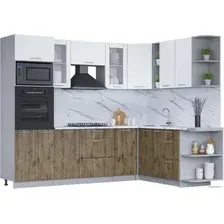 Готовая кухня Интерлиния Мила 1.88x2.6 правая (белый платинум/дуб веллингтон/белый гранит)