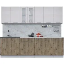 Готовая кухня Интерлиния Мила 26 (вудлайн кремовый/дуб веллингтон/серый каспий)