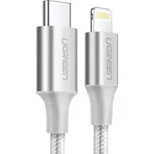 Кабель Ugreen USB-C to Lightning M/M Aluminum Shell Braided, US304, Silver, 70523, 1 м