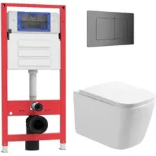 Унитаз подвесной Oliveeka OL-MQ-003 + OL-1216 + OL-E12-BGM (матовый оружейный металл)