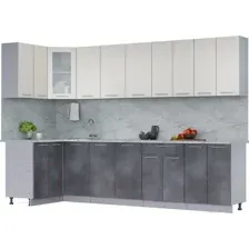 Готовая кухня Интерлиния Мила 12x30 (персидский жемчуг/бетон портленд/серый каспий)