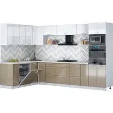Готовая кухня Интерлиния Мила Gloss 1.896х3.18 (капучино глянец/белый глянец/опал светлый)