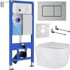 Унитаз подвесной Roxen Porto в комплекте с инсталляцией StounFix Dual Fresh 6 в 1 968445 (кнопка: сатин)
