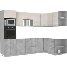 Готовая кухня Интерлиния Мила Лайт 1.68x2.8 правая без столешницы (вудлайн кремовый/бетон)
