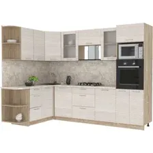 Готовая кухня Интерлиния Мила 1.68x2.8 левая (вудлайн кремовый-малага)