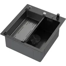 Кухонная мойка ARFEKA Eco AR мойка 450500 POP-UP, коландер G, дозатор BLACK DECOR VOLCANIC ROCK