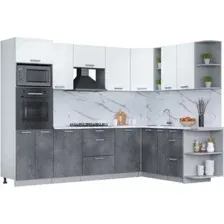 Готовая кухня Интерлиния Мила Лайт 1.88x2.8 правая (белый платинум/бетон портленд/белый гранит)