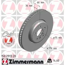 Тормозной диск ZIMMERMANN 150.2913.20 вентилируемый , передняя ось справа