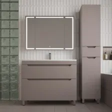 Тумба с умывальником Symbolite Остин 100 Plus 2 ящика + Фортуна 100x45 (тауп темный/серый шелк)